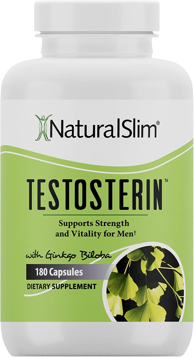 NaturalSlim Natural Testosterone Booster for Men - Male Enhancing Supplement with Ginkgo Biloba, L Arginine, Zinc, Vitamin B3, & Testofen for Energy, Muscle Builder & Metabolism - 180 Capsules