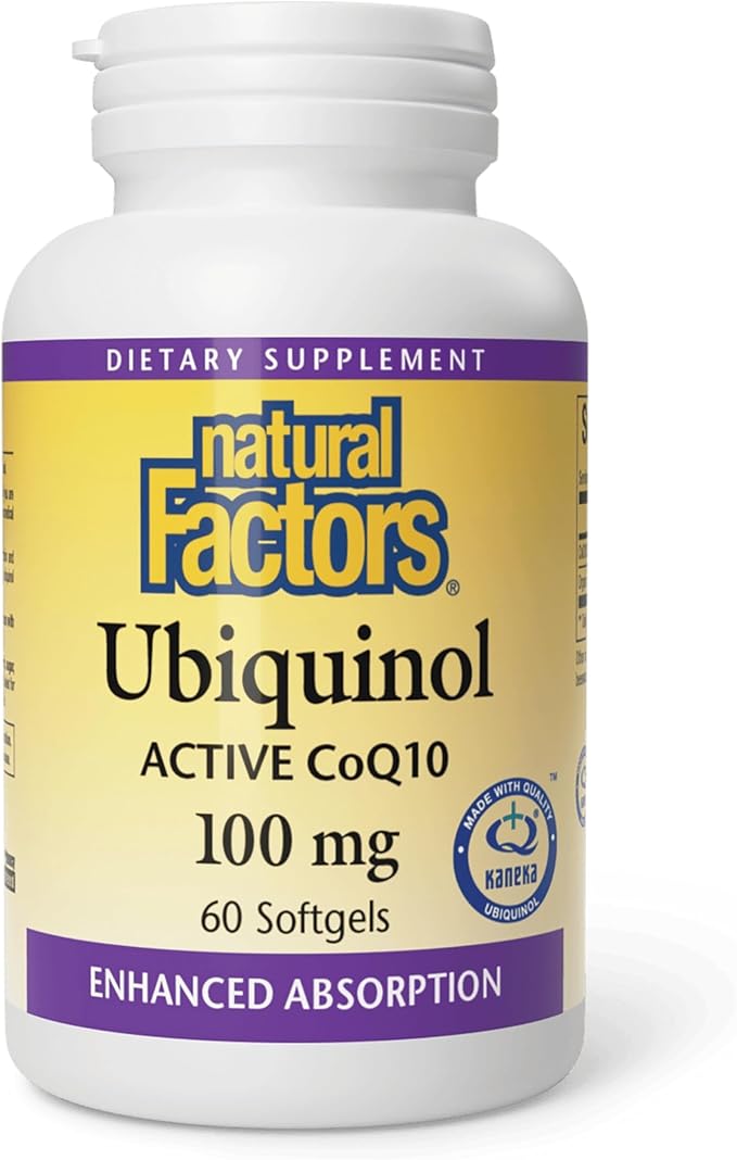Natural Factors Ubiquinol 100 mg - Supports Heart Health & Natural Vitality - Antioxidant Support Supplement with Superior Absorption - Energy Support with Flaxseed Oil - 60 Softgels (60 Servings)