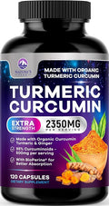 Turmeric Curcumin Supplement - 1750mg Organic Turmeric Per Serving - 95% Curcuminoids, Ginger & BioPerine Black Pepper for Best Absorption - Natural Vegan Joint Support, Bottled in USA - 360 Capsules
