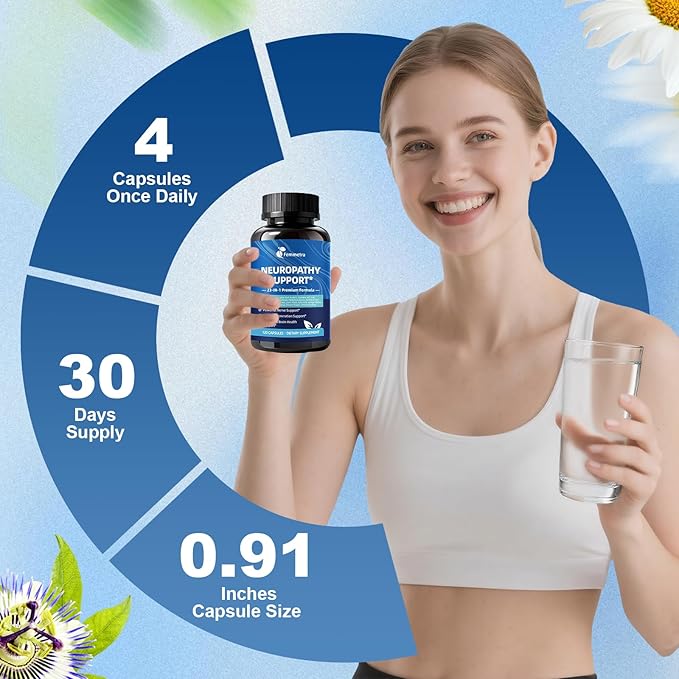 Nerve & Peripheral Neuropathy Support Supplement with 1200mg R-Alpha Lipoic Acid L-Carnitine Vitamin B12 B1 B6 D3 E Folate Lions Mane NAC Magnesium Turmeric - Liver Detox, Antioxidant & Mental Support