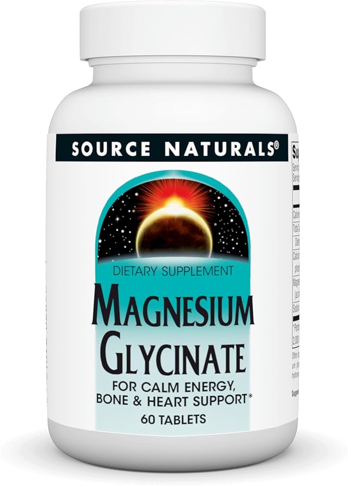 Source Naturals Magnesium Glycinate, Chelated for high Absorption | for Calm Energy, Bone & Heart Support*, 200 mg per Serving - 60 Tablets