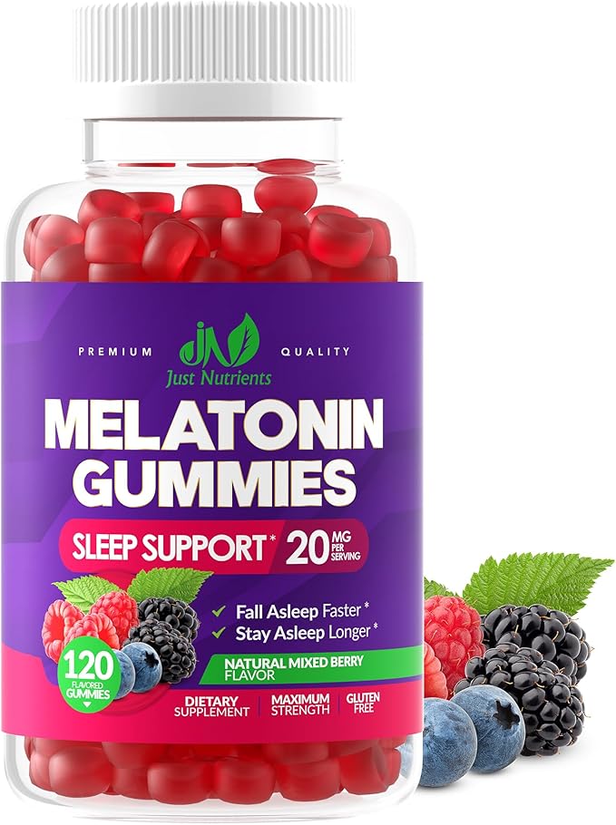 Melatonin 20mg Gummies (120 Count) - Maximum Strength Sleep Support for Adults with 10mg of Melatonin Per Gummy - Gluten-Free, Non-GMO, Vegetarian, Great Tasting Mixed Berry Flavor - 60 Servings