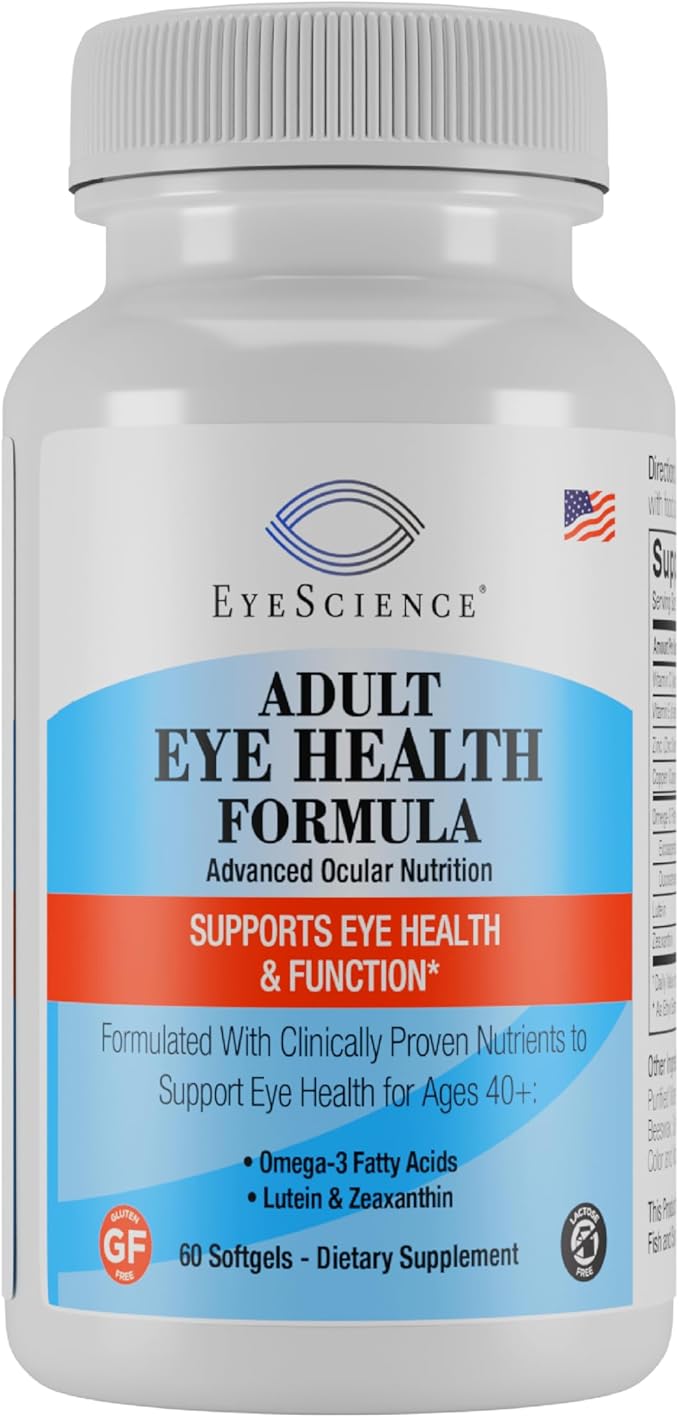 EyeScience Adult Eye Health Formula – Eye Vitamins with Omega-3 (EPA/DHA), Lutein & Zeaxanthin Supplement with Vitamins C & E – Daily Eye Health Support – 60 Softgels (60-Day Supply)