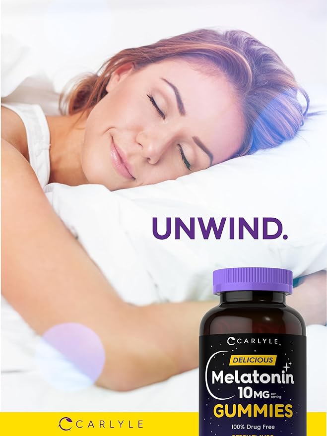 Carlyle Melatonin Gummies 10mg | 180 Count | Adult Drug Free Aid | Berry Flavor | Vegan, Non-GMO, Gluten Free Supplement