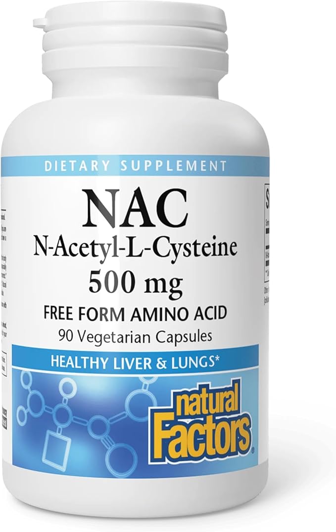 Natural Factors N-Acetyl-L-Cysteine 500 mg - Supports Healthy Liver & Lungs - Antioxidant Support Supplement Supports Immune System Health - 90 Vegetarian Capsules (90 Servings)