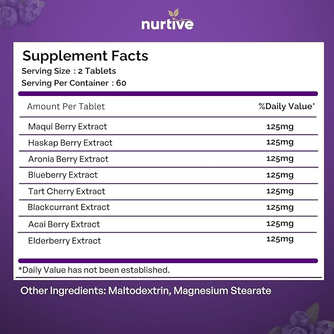 Darkberry Fusion Tablets – 1000 mg – 120 Tablets – 2 Tablets Per Day, 2-Month Supply – 8-Berry Blend with Maqui, Haskap, Aronia, Blueberry, Tart Cherry, Blackcurrant, Acai & Elderberry