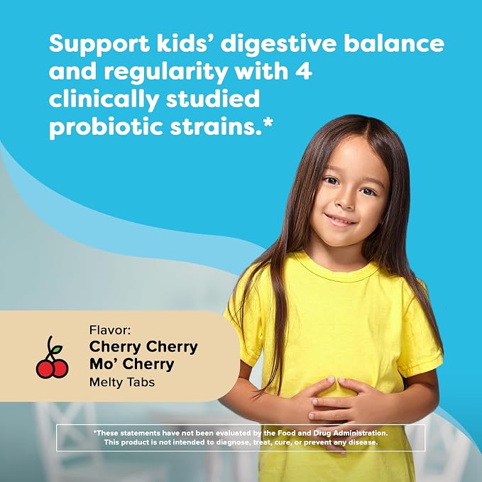 Renzo's Kids Probiotic, Dissolvable Probiotics for Digestive Health & Immune Support, 60 Cherry-Flavored Melty Tabs