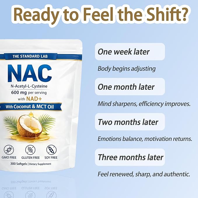 NAC Supplement 600mg | N-Acetyl Cysteine with NAD+ & Coconut Oil | Nicotinamide Complex | Non-GMO | 300 Count