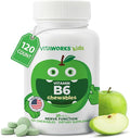 Kids Vitamin B6 Chewable Tablets - 20mg - Great Tasting Green Apple Flavor - Vegan, Non-GMO, Gluten Free, Kosher Vit B6 (Pyridoxine) - Supports Energy & Brain Function - 120 Chewable Tablets