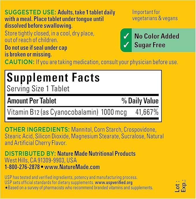 Nature Made B-12 1000 mcg Micro-Lozenges Cherry Flavor 50 ea (Pack of 2)