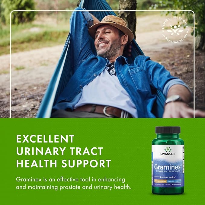 Swanson Maximum Strength Graminex Flower Pollen Extract - Supports Prostate Health, Urinary Tract Function, and Kidney Health - Mens Health Supplement - (60 Capsules, 500mg Each) (2 Pack)