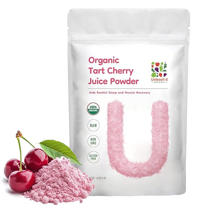UNLEASH'D ORGANIC Organic Tart Cherry Juice Powder 16 oz – 100% Pure Natural Superfood, Rich in Antioxidants & Vitamins