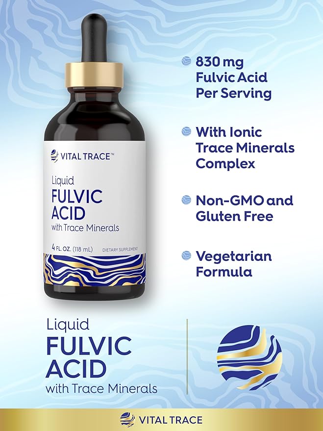 Carlyle Fulvic Acid Drops 4 fl oz | Liquid Trace Minerals | Ionic Supplement | Vegetarian, Non-GMO & Gluten Free | by Vital Trace