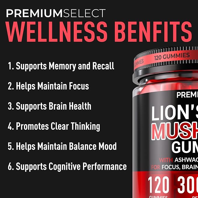 Lions Mane Gummies Sugar Free – 120 Gummies for Clarity & Brain Nutrition Support - Lion's Mane Mushroom 3000mg with Ashwagandha & L-Theanine – Brain & Mood Supplement – Focus, Memory, Calm