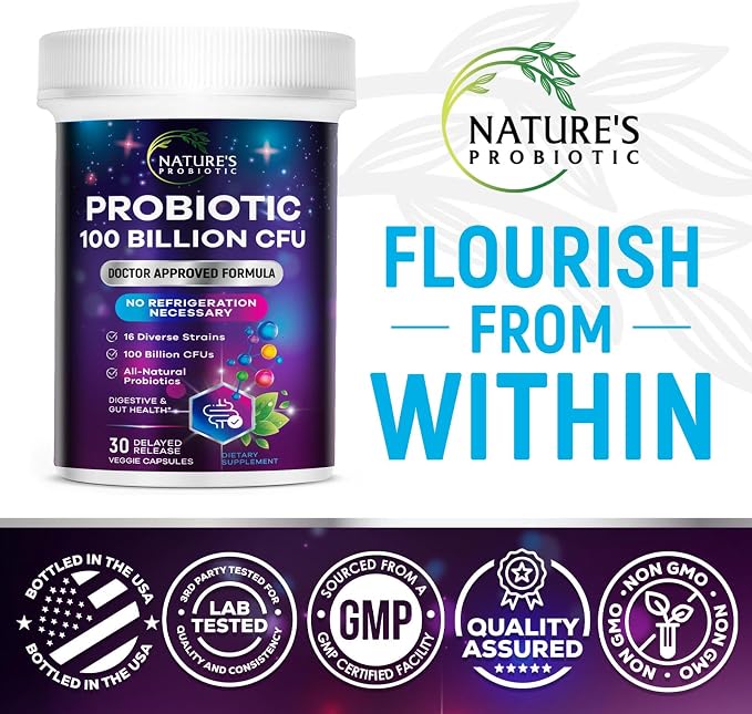 Probiotics for Digestive Health - Probiotic Blend 100 Billion CFU Per Capsule - 16 Premium Strains & Prebiotics for Women & Men, Occasional Constipation, Gas, Gut, Immune Health Support - 30 Capsules