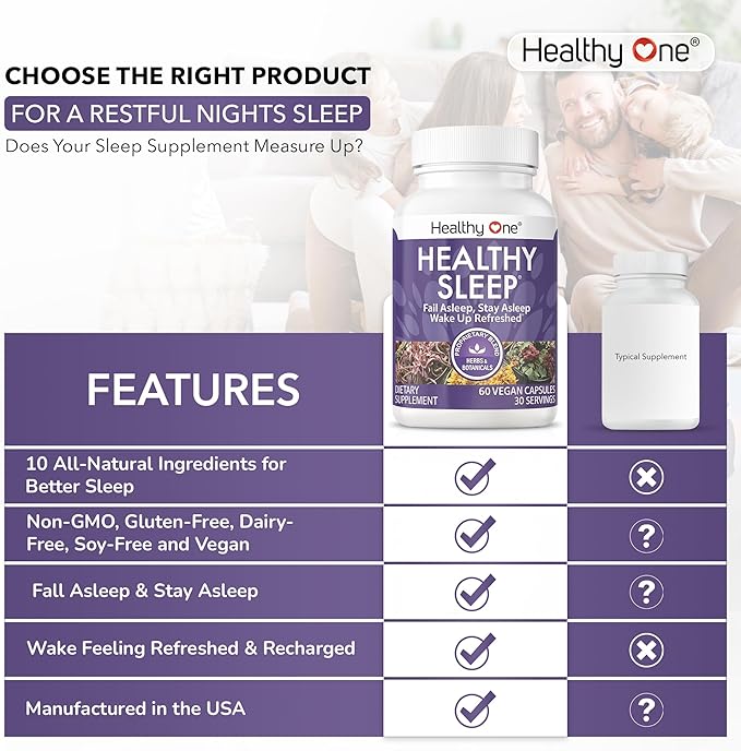 Healthy Sleep - 10 REM Inducing Ingredients - Supports All Stages of Deep Rest - Can't Sleep - Restless - Melatonin - Valerian - Chamomile - Theanine - GABA - Hops - Lemon Balm - 120 Count