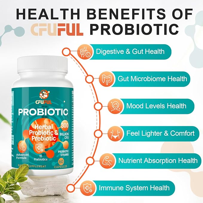 Probiotics for Women & Men - 300 Billion CFU, 24 Strains Probiotic + 15 Organic Herbs Prebiotics Blend, for Overall Digestive Gut Health, Immune, Constipation & Bloating, Shelf Stable - 4 Month Supply