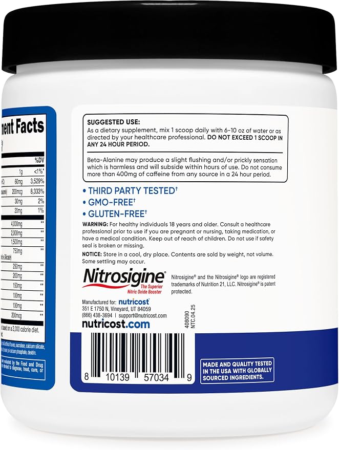 Nutricost Pre-Workout Complex Powder (30 Servings, Blue Raspberry) - Pre-Workout Supplement with Beta-Alanine, Taurine & Amino Acids