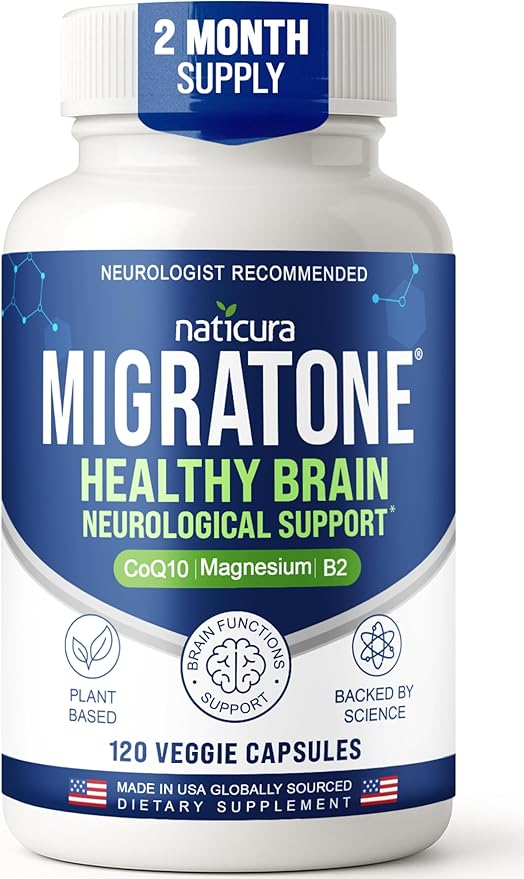 Migratone Migraine Relief Nutritional Support Supplement - with Magnesium, Riboflavin Vitamin B2, B6 & B12, Microactive Coq10, Feverfew, PA-Free Butterbur, and Folate - Clinically Preferred Blend