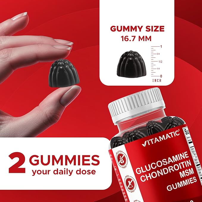 Vitamatic Glucosamine Chondroitin Gummies with MSM & Vitamin E – Joint Support – 60 Pectin-Based Gummies per Bottle – Pack of 2 (Total 120 Count)
