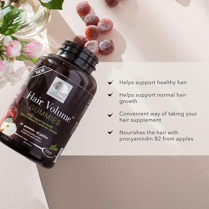 New Nordic Hair Volume Gummies - Biotin Supplement for Hair Growth - Contains Horsetail, Millet & Zinc - Supports Healthy Growth & Strength - 60 Vegan Gummies (Pack of 2)