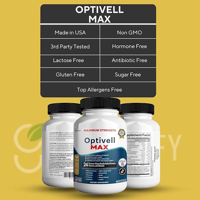 Optivell MAX Eye Health Supplement, 24 Premium Vision Vitamins & Minerals, 60 Capsules, 30 Day Supply (3)