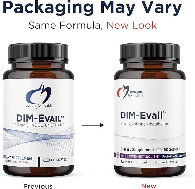 Designs for Health DIM-Evail - 100mg Diindolylmethane Supplement - Enhanced Absorption Technology DIM Supplement - May Support Healthy Estrogen Metabolism - Gluten Free + Non-GMO (60 Softgels)