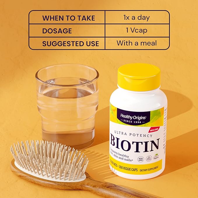 Healthy Origins Biotin 10,000 mcg (10 mg), 150 Veggie Capsules - High Potency USP Grade Vitamin B7 Supplement - Supports Healthy Hair Growth, Strong Nails & Glowing Skin - Non-GMO, Vegan & Gluten-Free