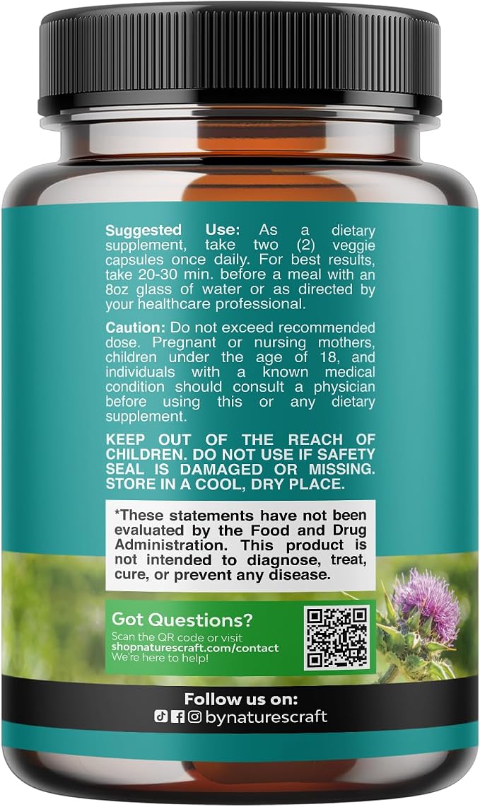 Natures Craft Liver Cleanse Detox & Repair 180 Capsules - Herbal Liver Support Milk Thistle Supplement - Silymarin Milk Thistle Supplements with Dandelion Root, Choline, Beetroot & Artichoke Extract