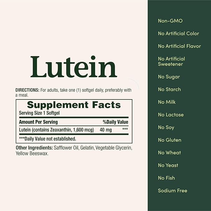 Nature's Bounty Lutein Pills, Eye Health Supplements and Vitamins, Support Vision Health, 40 mg, 30 Softgels (Pack of 2)