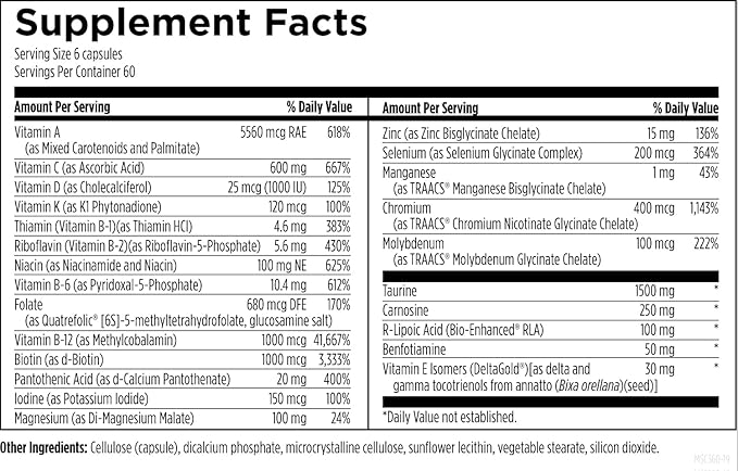 Designs for Health Metabolic Synergy - Multivitamin and Mineral Supplement with Chromium, Zinc, Selenium, R-Lipoic Acid, Vitamins + More (360 Capsules)