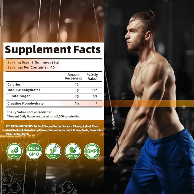 Nutravita NSF Certified Creatine Gummy - Creatine Monohydrate Gummies for Men & Women-5g of Creatine Monohydrate per Serving - Sugar Free,Vegan, Blueberry Flavor, 120 Count