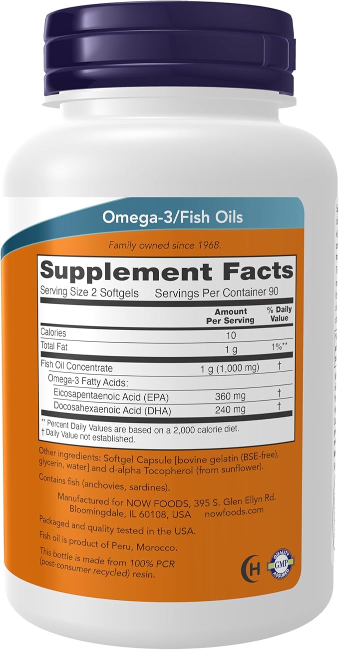 NOW Supplements, Omega-3 Mini Gels, 180 EPA/120 DHA, Molecularly Distilled, Cardiovascular Support*, 180 Softgels