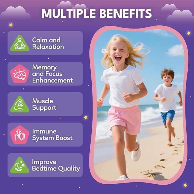 Magnesium Calming Gummies for Kids 4+ & Adults, Sugar Free Magnesium Supplement with L-Theanine, Chamomile, Vitamins B6, D3, K2, Zinc for Sleep, Relaxation, Focus & Muscle Support, Raspberry Flavor