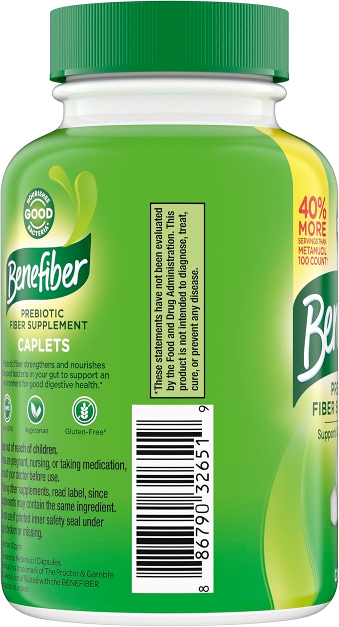 Benefiber Prebiotic GLP-1 Friendly Fiber Supplement Caplets, 84 Count