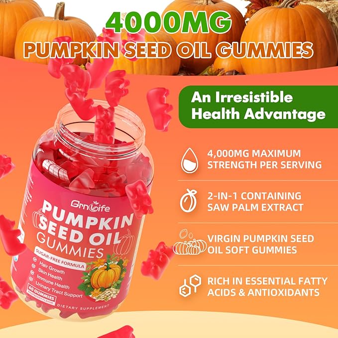 2 Pack Pumpkin Seed Oil Gummies with Saw Palmetto, Organic Pumpkin Seed Oil Supplement, High Pure Extract for Women Men, Raspberry Flavor, 120 Count