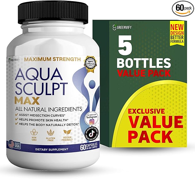 Aqua Sculpt Max Maximum Strength Dietary Supplement, 60 Capsules, Natural Support, 30 Day Supply (5)