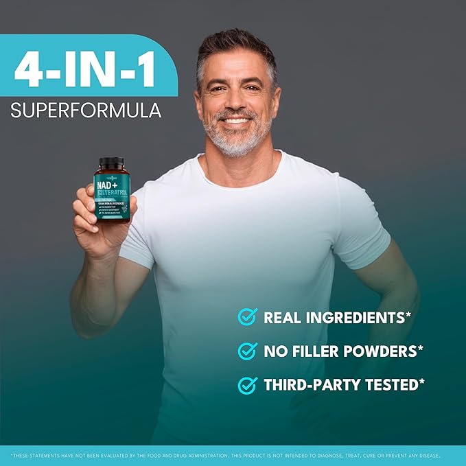 NEW AGE NAD+ Supplement Complex – NAD+ 300 mg with Astaxanthin, Urolithin A, Resveratrol, CoQ10 & Antioxidant Blend – Cellular Energy, Support or Women & Men – Vegan, Non-GMO- 120 Count