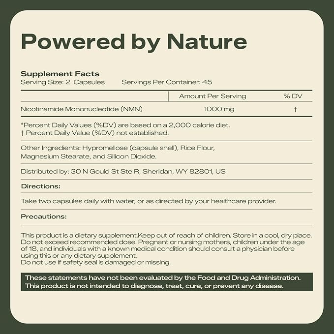NMN Supplement 1000mg 99% Pure Organic – Cellular Energy & Healthy Aging Support – GMP Certified, Third-Party Tested – 90 Capsules, 45-Day Supply
