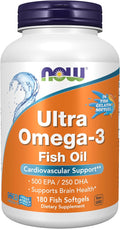 NOW Foods Supplements, Ultra Omega-3, 500 EPA and 250 DHA, Cardiovascular Support*, 180-Fish Gelatin Softgels