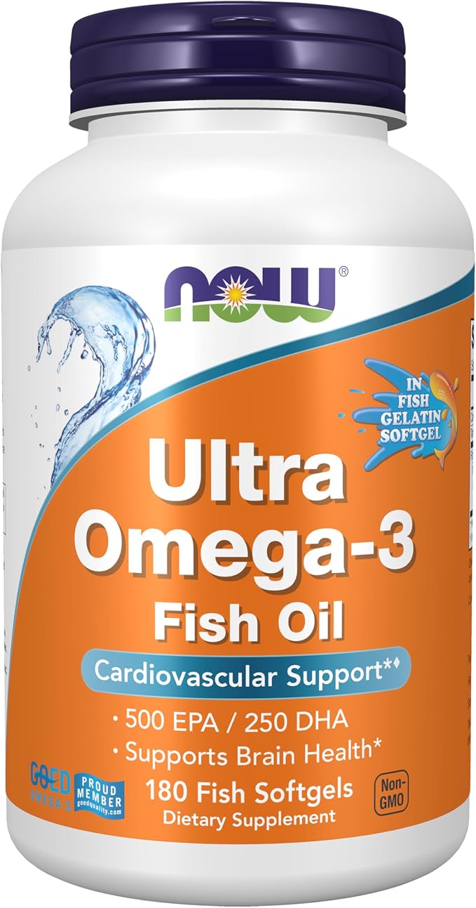 NOW Foods Supplements, Ultra Omega-3, 500 EPA and 250 DHA, Cardiovascular Support*, 180-Fish Gelatin Softgels
