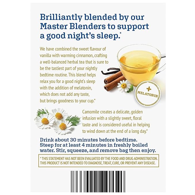 Twinings Superblends Sleep+ Herbal Tea with 1mg Melatonin Camomile, Cinnamon & Vanilla, Naturally Caffeine-Free, Enjoy Hot or Iced, 16 Tea Bags (Pack of 2)