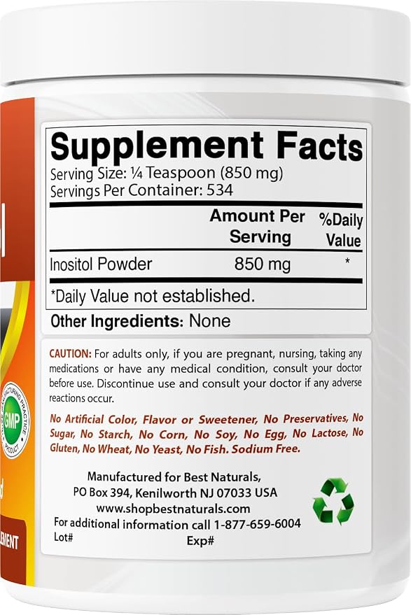 Best Naturals Pure inositol Powder (Vitamin B8), 1 Lb Supports Healthy Liver Function, Promotes Cellular Detoxification & Supports Membrane Function