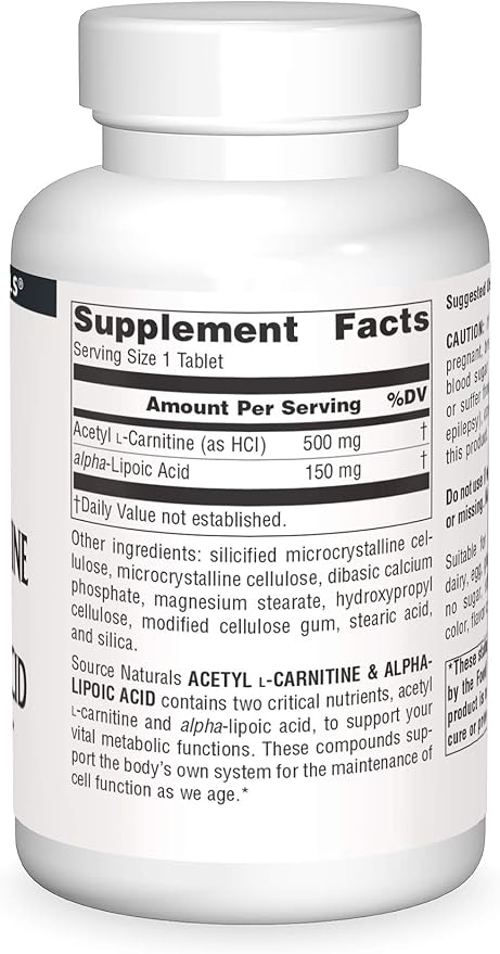 Source Naturals Acetyl L-Carnitine & Alpha-Lipoic Acid 650mg - 180 Tablets