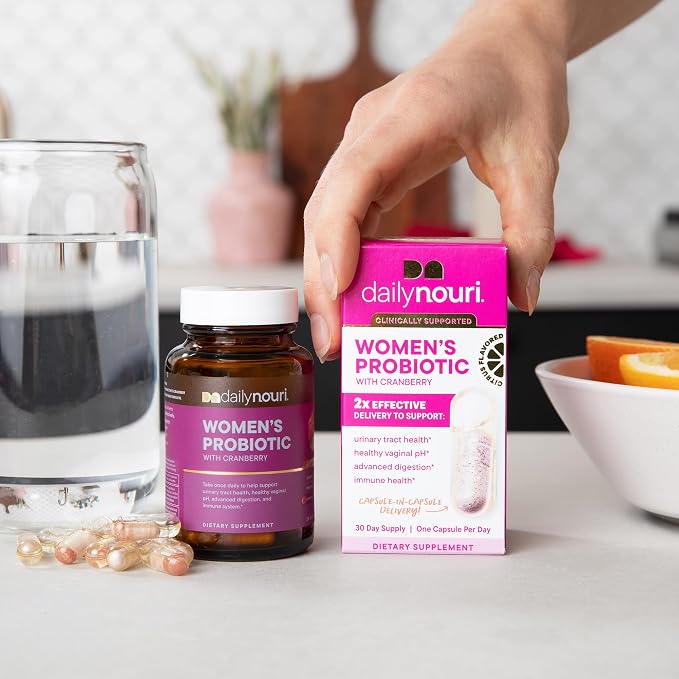 Daily Nouri Probiotics for Women | Vaginal Health + Urinary Tract Support | Vaginal pH & Microbiome Balance | 5 Clinically Studied Strains + Cranberry & Omega | 30-Day Supply
