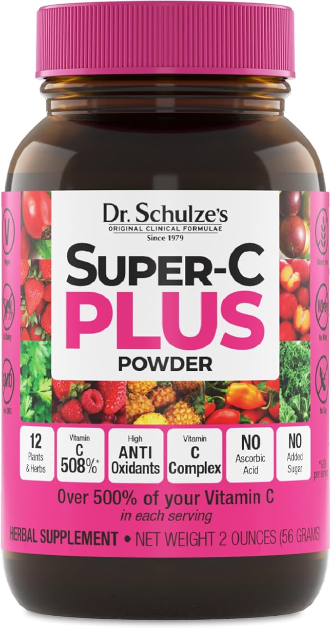 Dr. Schulze's Super-C Plus - Vitamin C Supplement for Immune Support - Skin Health & Antioxidant Support - High-Potency Formula - Plant-Based Superfood - Gluten-Free & Vegan - 2 oz (20 Servings)