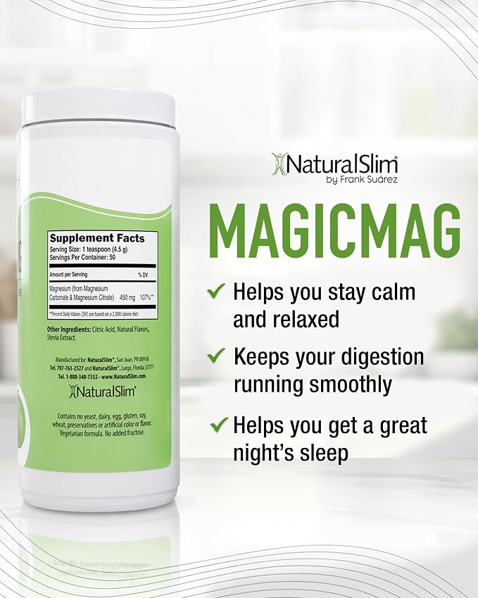 NaturalSlim MagicMag - Highly Absorbable Magnesium Citrate Powder for Relaxation, Energy, Better Sleep & Metabolic Support - Magnesium Supplement for Women & Men - Strawberry & Lime Flavored 8oz
