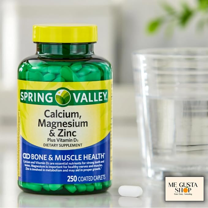 Spring Valley Calcium, Magnesium & Zinc Plus Vitamin D3 Coated Caplets, 250 Count (Pack of 2) 500count Total + me Gusta Sticker