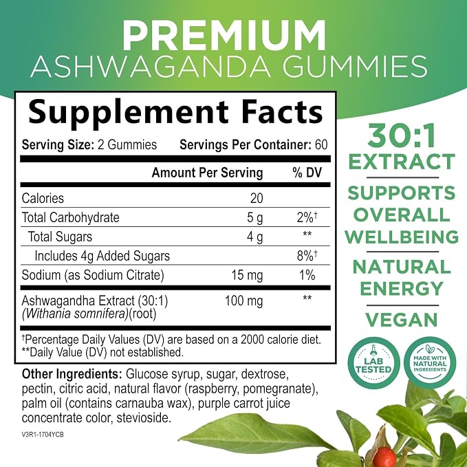 Ashwagandha Gummies - Advanced Ashwagandha Gummy Formula for Daily Use - Natural Antioxidant Support & Brain Health Support - Natural Calm, Relaxation, & Immune Support - Berry Flavor - 120 Gummies