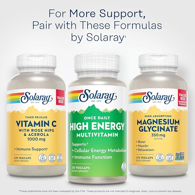 SOLARAY Once Daily High Energy Multivitamin for Women and Men – with Vitamin C, Vitamin D and Whole Food & Herb Base - Cellular Energy Metabolism & Immune Function Support – 30 Servings, 30 VegCap